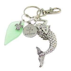 Earthlie Treasures Handmade Mermaid Keychain with Seaglass & quote…